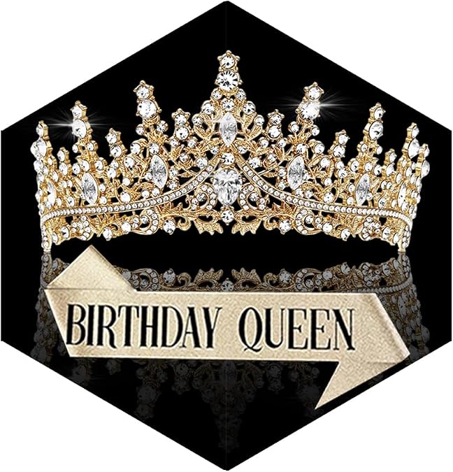 Exquisite and Elegant Golden Crown Headpiece for Women Queen Tiara with Glittering Crystal Design, Ideal for Bridal Weddings, Birthday Balls, Debutante Photos, and Special Occasions