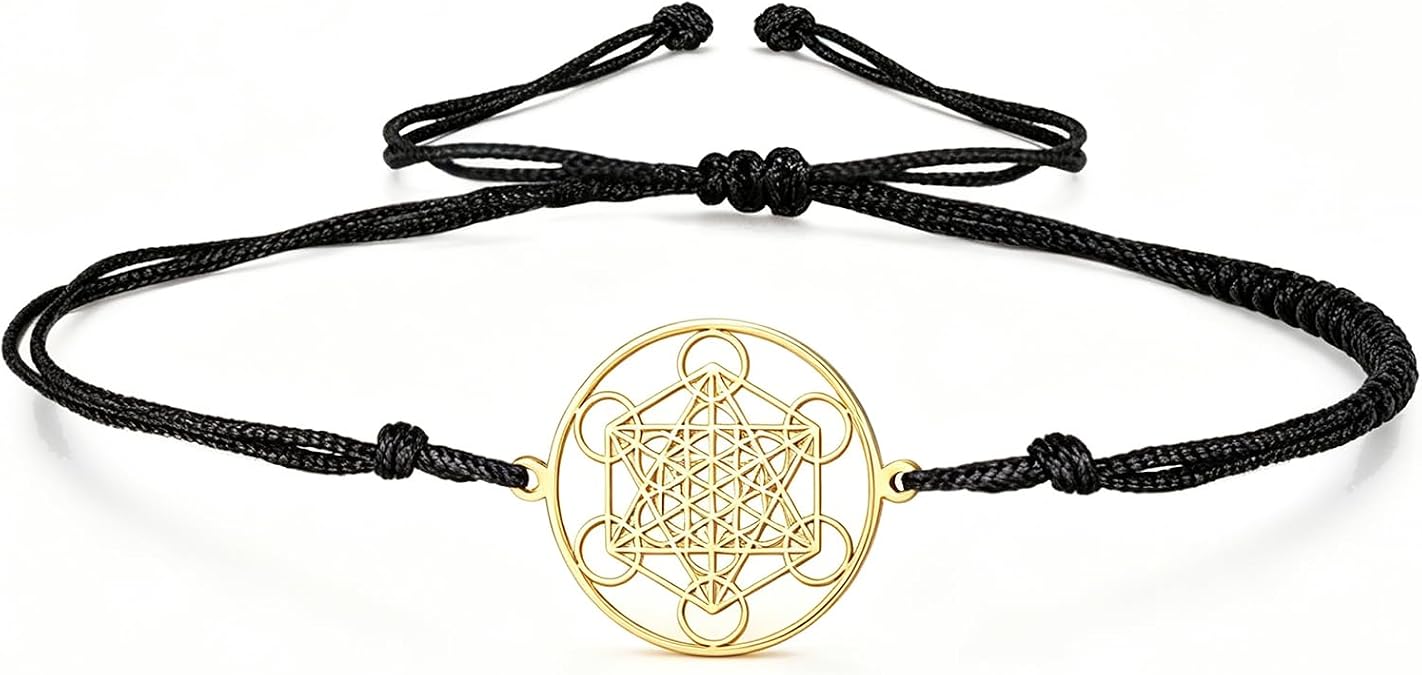 TEAMER Wax Rope Archangel Metatron Cube Bracelet Stainless Steel Metatron Cube Bracelet Vintage Amulet Wicca Jewelry For Women