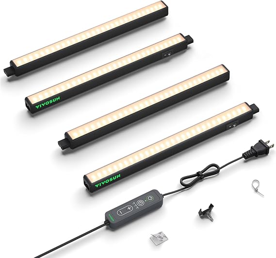 VIVOSUN T5 Grow Lights for Indoor Plants, 3000K Full Spectrum, 1FT, 4-Pack