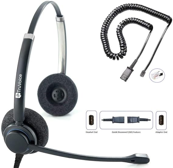 TruVoice HD-150 Office and Call Center Wired QD Headset with Noise Canceling Microphone and HD Speakers - Compatible with Mitel, Nortel, Avaya, Poly, Polycom, Shoretel, Digium, ESI, Fanvil Desk Phone
