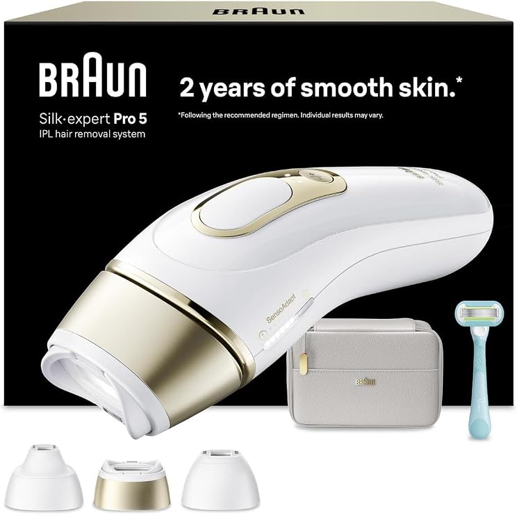 Braun IPL Silk·expert Pro 5, Evde Lazerle Tüy Alma, Çanta, Gillette Venus, 3 Başlık, PL5351