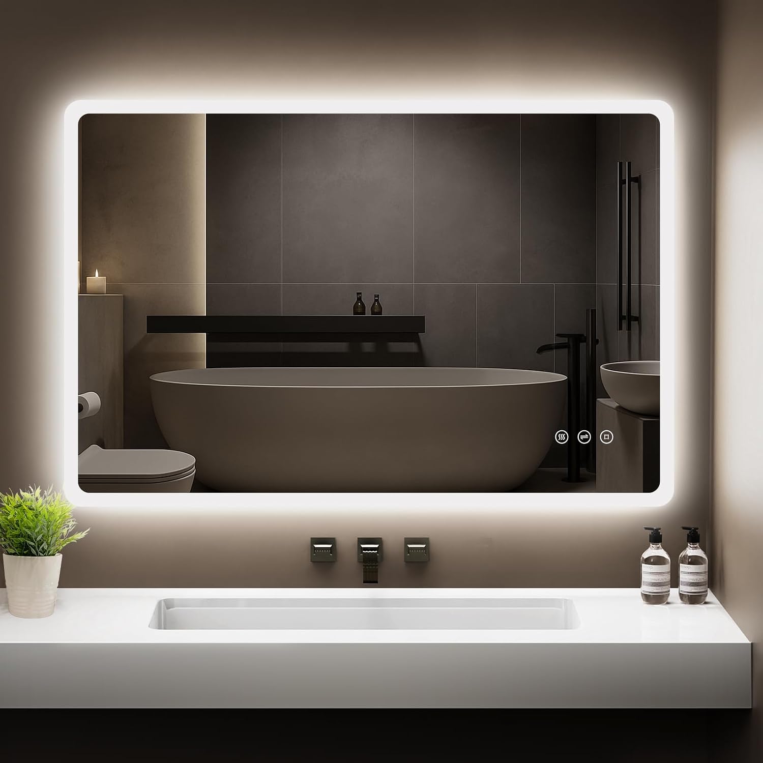 Bathroom Mirror with Lighting 100 x 60 cm Rectangular Touch Switch Dimmable 3 Light Colours Adjustable Bathroom Mirror with Lighting Vertical Anti-Fog for Horizontal / Vertical [Energy Class E]