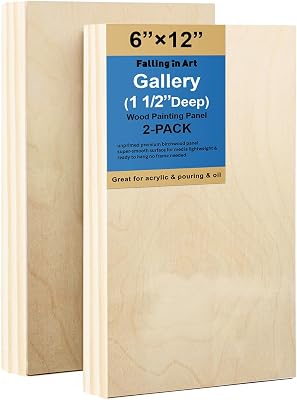 Falling in Art 2 Pack Unfinished Wooden Canvas Panels, 6x12 Gallery Birch Wood Panels Kit, 1 12 Deep Art Cradle Boards for Acrylic Painting, Pouring and Burning