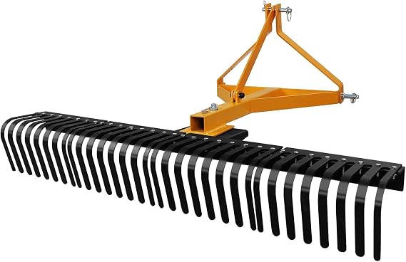 Landscape Rock Rake, 3 Point-Attach 5 FT Tow-Behind Tractor Rotatable Rake Fits Category 1 Hookup, Tow-Behind Garden Tool, Landscaper, and Grass Comb
