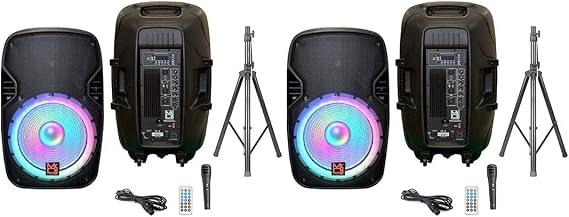 2 MR DJ PBX4200PKG 15" 2-Way PA DJ 3000W Active Powered Bluetooth Karaoke Speaker LED Lighting + Speaker Stand