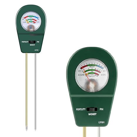 3-in-1 Soil Moisture Meter pH & Fertility Tester, No Battery Needed Plant Soil Test Kit for Houseplants, Garden, Lawn & Farm, Plug-and-Read Soil Acidity Meter for Indoor Outdoor Potted Plants (Green)
