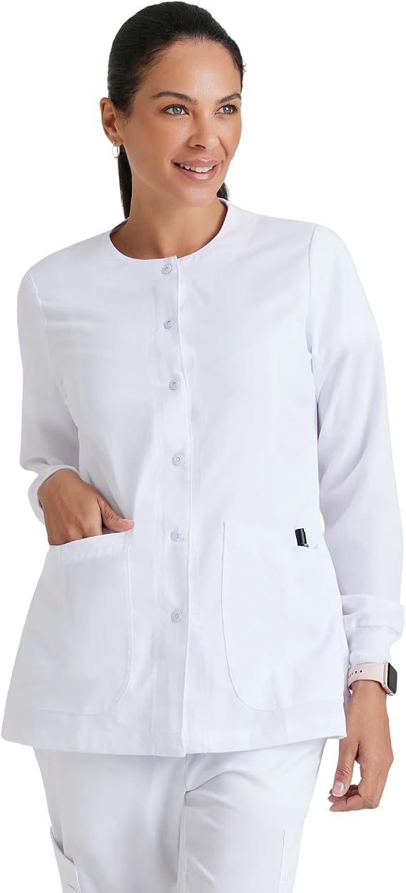 BARCO Grey's Anatomy Scrubs - Jamie Warm-Up Jacket for Women, Fitted Back with Belt Inset Super-Soft Women's Scrub Jacket