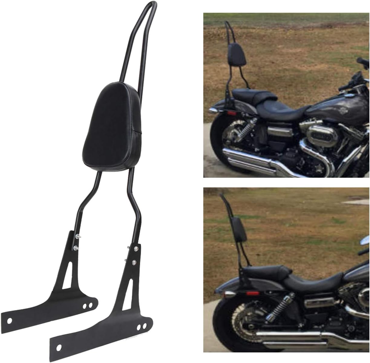 AUFER Detachable Black Passenger Backrest Sissy Bar With Back Rest Pad Compatible With For Dyna Street Bob Super Glide Low Rider Wide Glide FXD FXDB FXDC FXDL FXDWG FXDSE 2006-UP