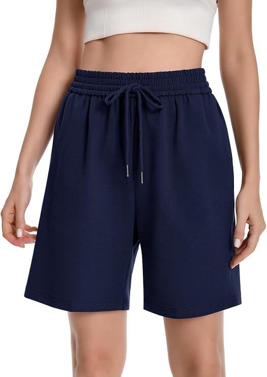 Women High Waist Cotton Bermuda Shorts Drawstring Sweat Shorts with Pockets