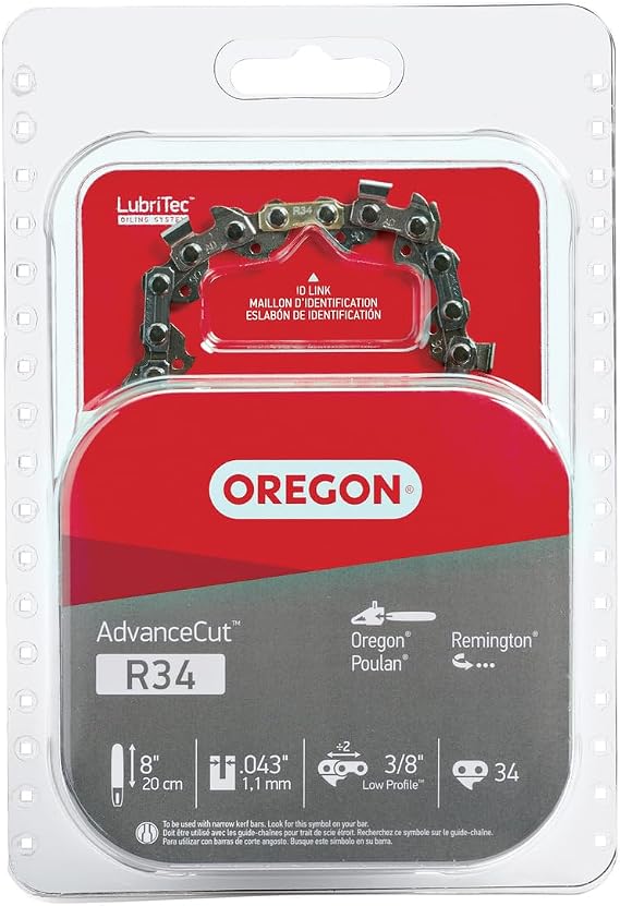 Oregon Chainsaw Chain for 8" Bar, 3/8" LP, .043" Gauge, 34 Drive Links