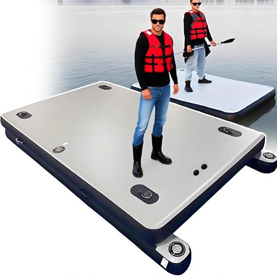 New Inflatable Floating Dock - 250/300cm Inflatable Air Dock Pontoon With 2 Bottom Pontoons, Heavy Duty Inflatable Fishing Dock For Boating, River, Pool Fishing Boat 3M