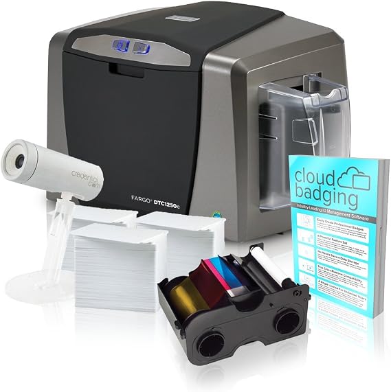Fargo DTC1250e Single-Side ID Card Printer + Supplies with CloudBadging Software