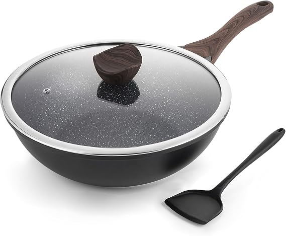 Kordisen Non Stick Induction Wok Pan, 30cm Deep Stir-Fry Pans with Lid, Stay Cool Handle, Compatible with All Stovetops, PFOA Free