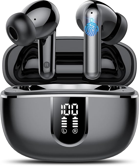 Wireless Earbuds, Bluetooth Headphones 5.3, 50H Playtime LED Display Deep Bass Ear Buds with 4 ENC Noise Cancelling Mic, IP7 Waterproof in-Ear Earphones for Phone Tablet Laptop Sports