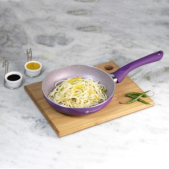 Wonderchef Royal Velvet Non-Stick and PFOA-Free Aluminum Fry Pan Skillet Tawa, 24cm Pan, Violet