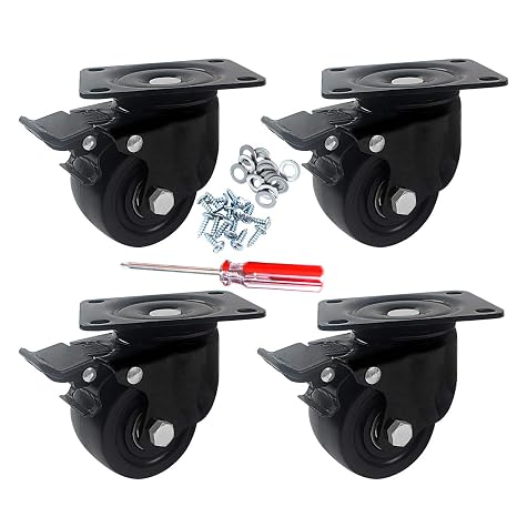 DICASAL Heavy Duty Casters, 3 Inch Swivel Plate Caster Wheels with Brake Premium Commercial Grade Non-Marking Durable Nylon castors with 2000 Lbs Capacity 4 Pack