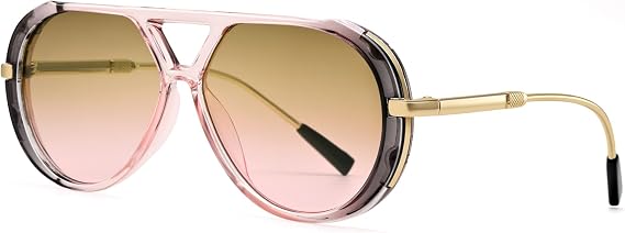 RAYSOL Retro Oversized Aviator Sunglasses for Women, Trendy Double Bridge