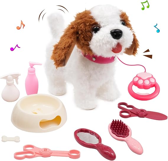 Ark Miido Walking Dog Toy with Remote Control - Interactive Plush Pets Puppy Toy with Walking, Barking, Singing, Shaking Tail, Pretend Dress Up for Boys & Girls