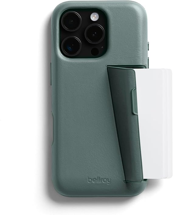 Bellroy Phone Case 3 Card for iPhone 16 Pro (Leather iPhone case, Phone Wallet) - Agave