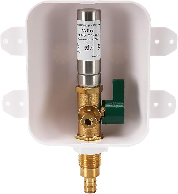 Ice Maker Outlet Box with Water Hammer Arrestor PEX Connection, with Stop Valve, Pex Laundry Box, Water Machine Shufoff Valve