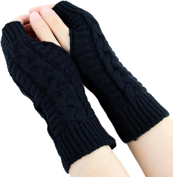 Fingerless Gloves for Women, Winter Warm Knitted Arm Warmer, Cozy Thumb Hole Gloves Soft Wrist Half Finger Mittens