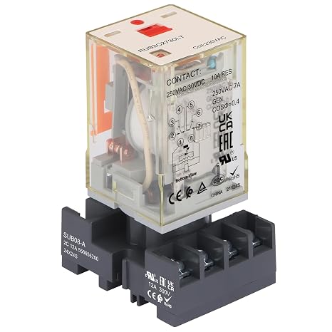Power Relay MK2P-I Type RUB2C2730LT, AC 230V Coil, 8Pin 2NO 2NC DPDT, with LED Indicator Light and Test Button, Plug-in Terminal Socket Base, UL Certification (AC 220V)
