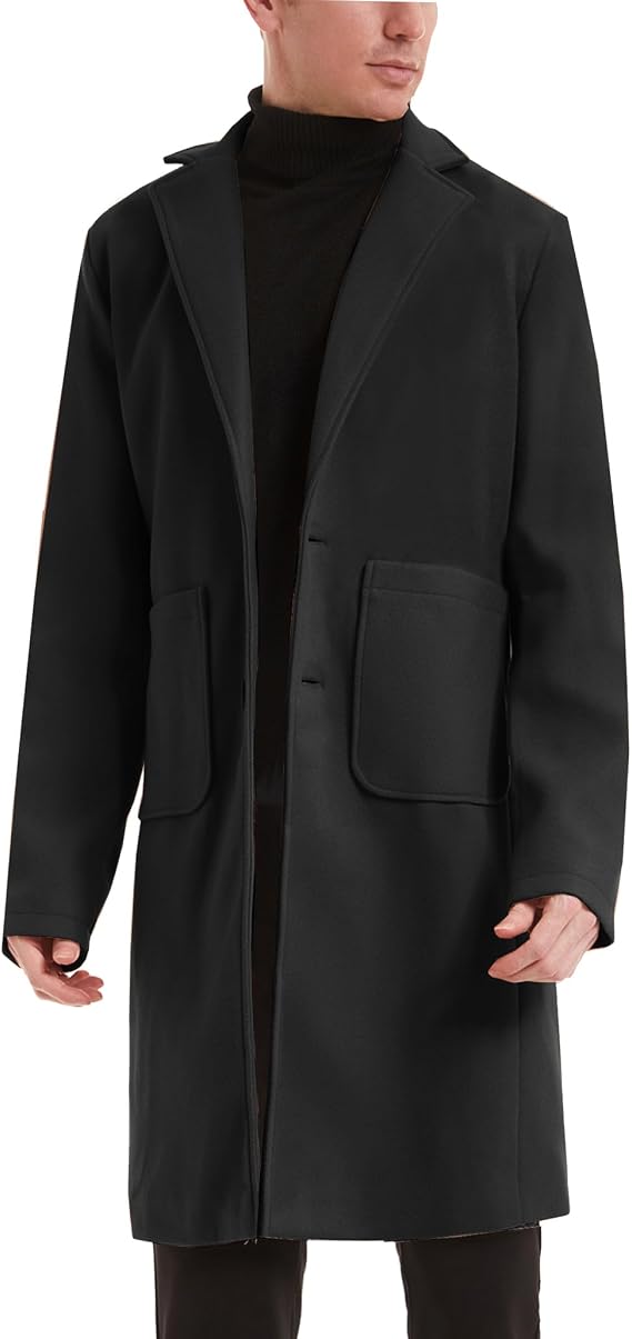 Men's Notch Lapel Single Breasted Long Trench Coat