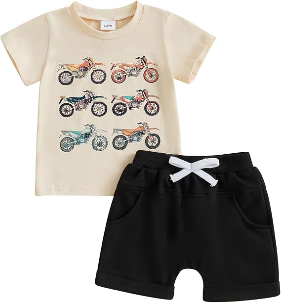 Bagilaanoe Summer Outfit Toddler Baby Boy Motorcycle Short Sleeve T-Shirt Shorts Set Infant Boy Clothes 2Pcs Set