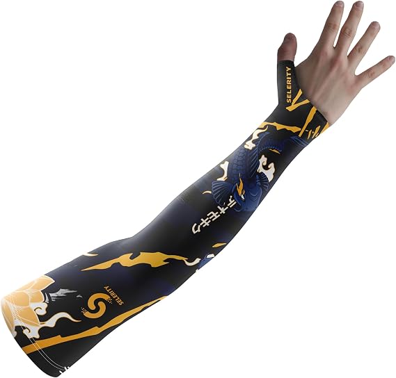 Gaming Arm Sleeve for PC Sports with Open Glove Thumb Hole for Esports Hikari Blue Fish M, Hikari Blue Fish, M