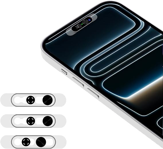 フロントカメラプライバシーカバー ウェブカメラカバー iPhone 17/16/15/14 Pro Max/Pro対応 顔認識オン/オフ 粘着レンズプロテクター ブラック 3パック