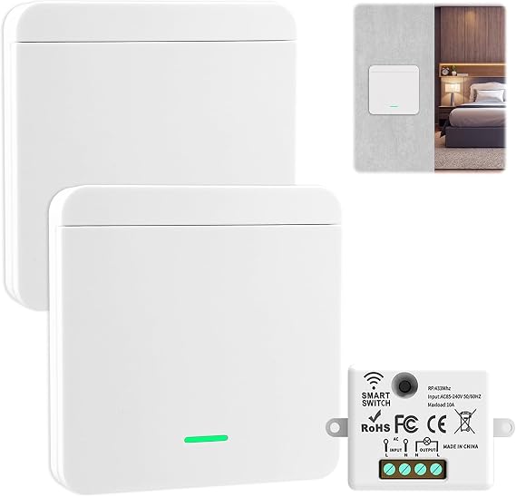 Wireless Light Switch Kit 2 Switches 1 Receiver No Wiring Needed no WiFi