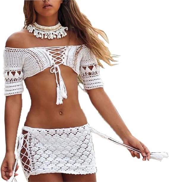LinvMe LinMe Women Crochet Mini Skirt Handmade Hollow Out Short Lace Skirt