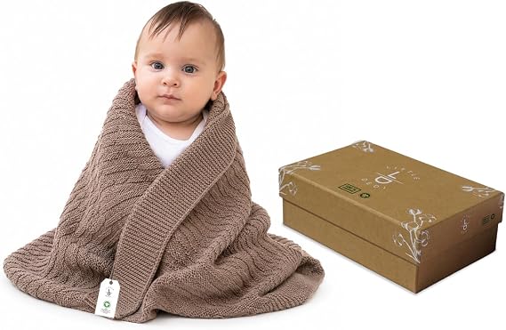 Little Dedi%100 Organik Pamuk Örgü Bebek Battaniyesi (Hediye Kutulu) – Yumuşak, Beşik ve Bebek Arabası İçin, Yenidoğanlar İçin Nötr Kundak, Nora