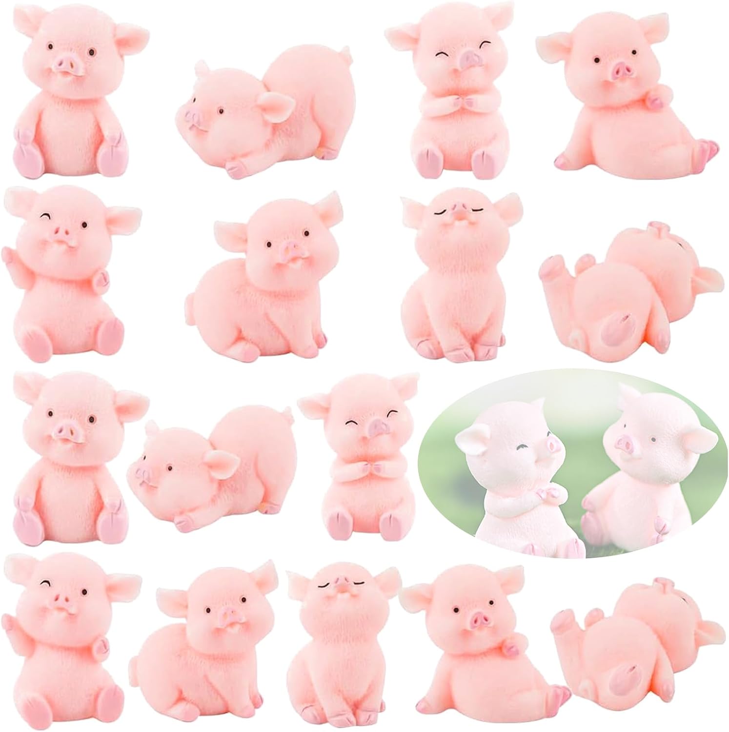 Pack of 24 Lucky Pig Figure Pink Lucky Pig Miniature Garden Ornaments Small Lucky Charm New Year's Eve Decoration Resin Piggy DIY Craft Cake Topper for New Year's Eve Christmas Party