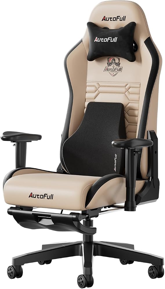 AutoFull C3 Gaming Chair, Racing Style Gaming Chair with Ergonomic Lumbar Support,Adjustable High Back PU Leather PC Chair with Footrest,Brown