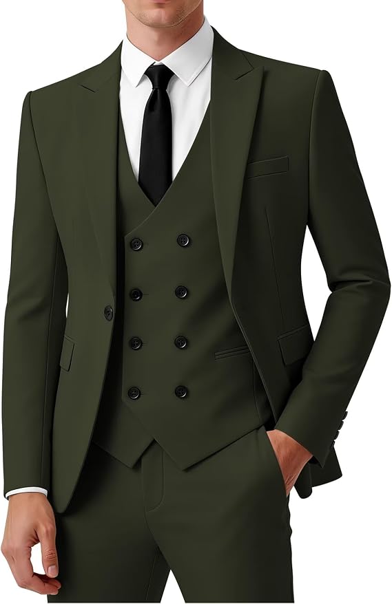 Mens Suit 3 Piece Wedding Slim Fit Double Breasted Suits for Men Formal Business Jacket Vest Pants Set