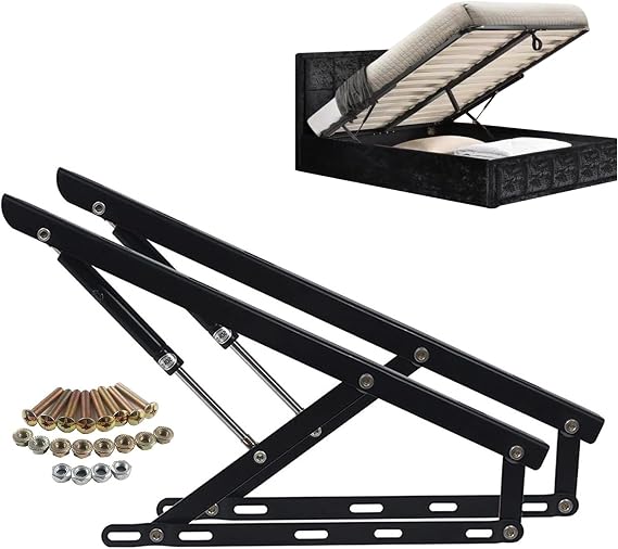 ROFBIHG Bed Lift, Bed Lift Mechanism, Pneumatic Lever Heavy Duty Bed Support, for Box Bed Sofa Storage, Heavy Duty Bed Storage Lift Gas Spring Set, Hydraulic Bed Lift Mechanisms Black(1.2m)