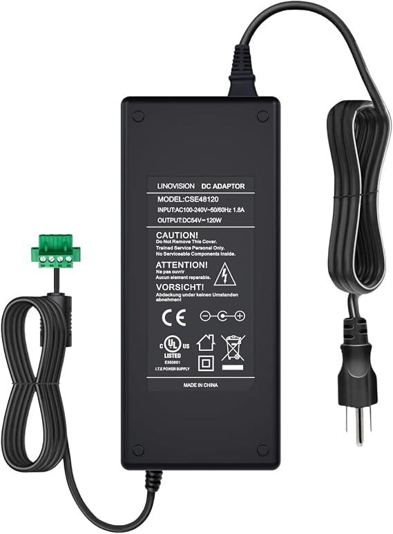 LINOVISION UL Listed DC 48V 2.5A Power Adapter, AC 100-240V to DC 48V 2.5A 120W Power Supply Adapter for PoE Switches and PoE NVRs