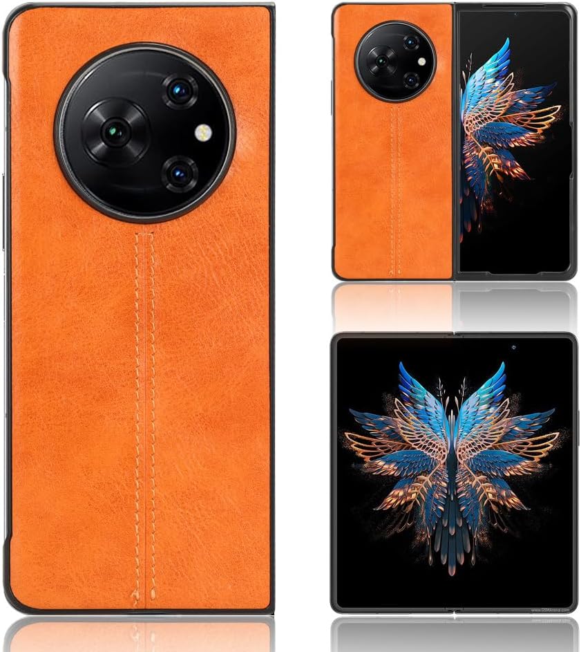 Case Compatible with Tecno Phantom V Fold,Compatible with Tecno Phantom V Fold 5G AD10 [PU Leather texture][PUPCTPU] 3 in 1 Camera Protection Cover Brown