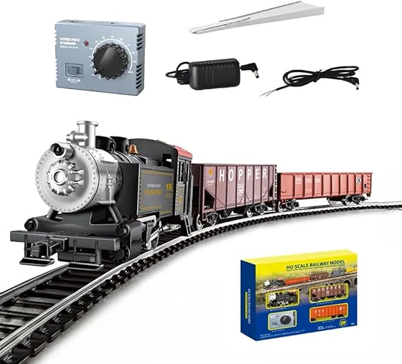 1/87 HO Alloy Electric Steam Train Set, Trains Steam Locomotive, Cargo Car & Tracks, Birthday Toy Gifts