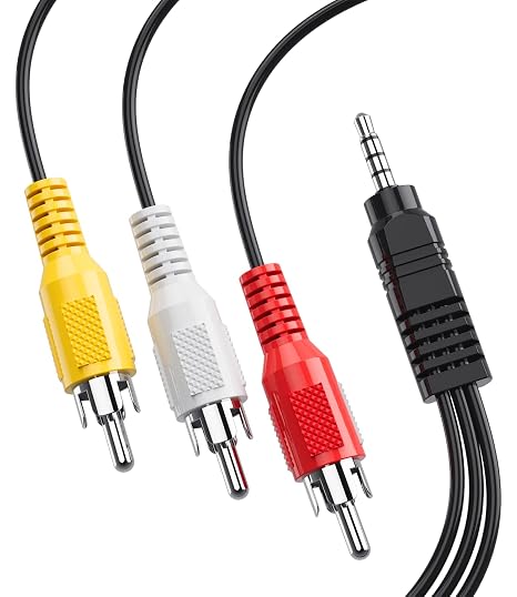 3.5mm to RCA AV Cable 5ft for TV Handycam MP3 | 3.5mm to RCA AV cable 5ft, For TV/camcorder/MP3/tablet, Stereo audio video, Flexible PVC