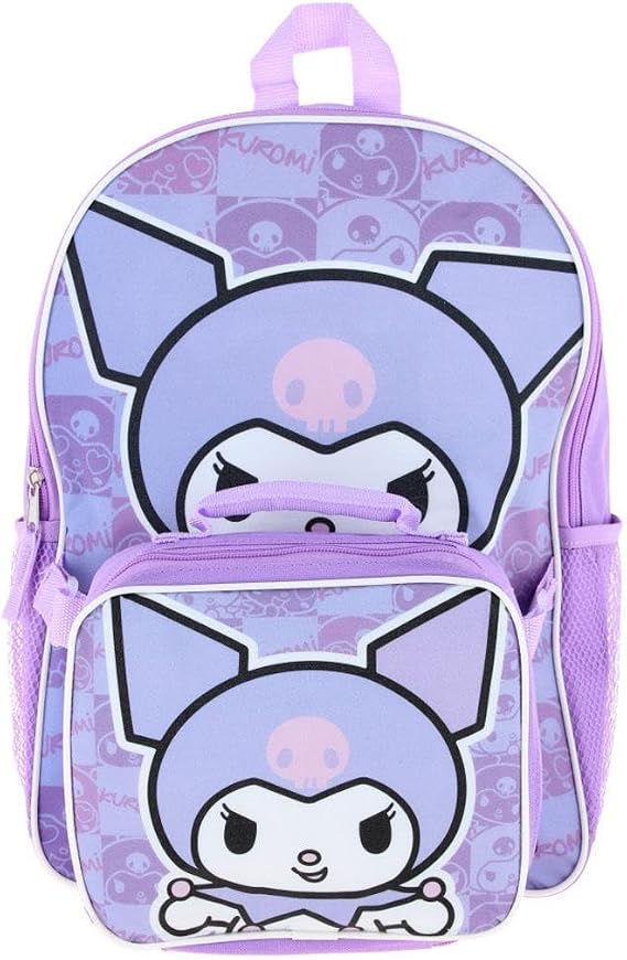 Fast Forward Hello Kitty Kuromi 16" Purple School Backpack and Rectangular Lunch Bag Attached