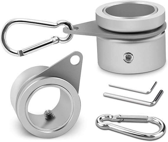Flag Pole Rings, Aluminum Alloy Flagpole Rings 360 Rotating Anti Wrap Flag Mounting Ring, Spinning Flag Pole Clips with Carabiner for 0.75-1.02 Inch Diameter- Pack of 2 (Silver)
