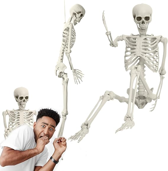Life Size Skeleton, 5.4ft/165cm Halloween Skeleton Decorations, Poseable Skeleton Life Size Full Body Bendable Joints - Lawn Yard Garden Party Styling Halloween Decor 170cm