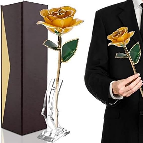 FILFEEL Rose 24K Gold Rose with Stand and Packaging Box Romantic Personal Loving Flower Gift for Wife Girlfriend Birthday Mother's Day Wedding Anniversary