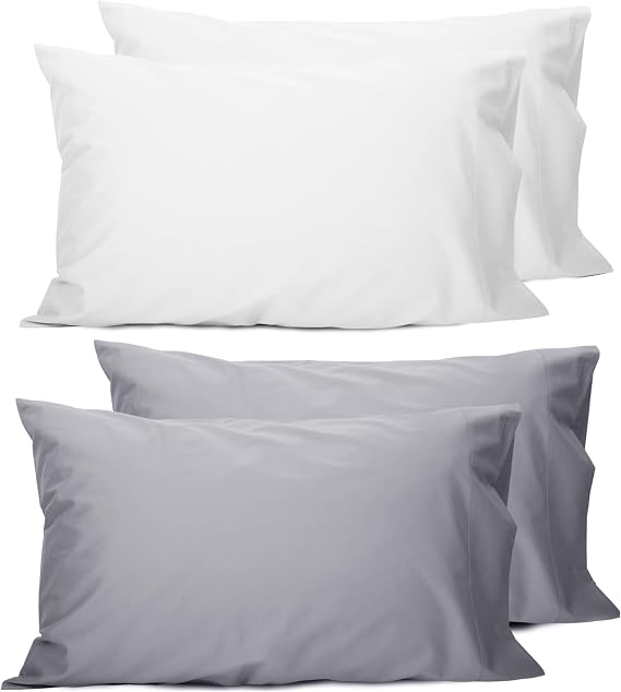 Sunflower Queen Pillowcases White Set + Gray Set, 100% Cotton 2030 inches, Soft and Breathable