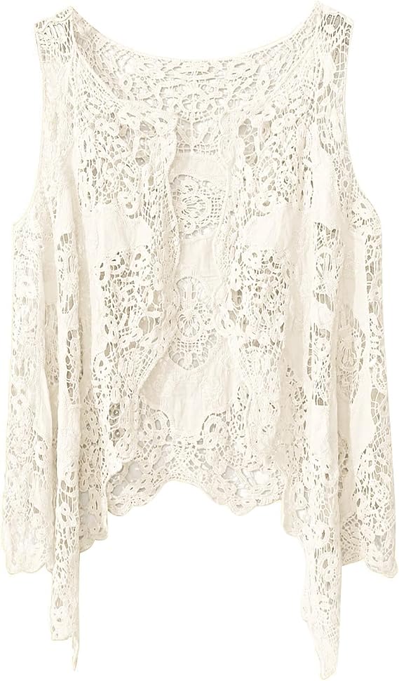 PUWEI Women's Open Front Crochet Tops Summer Beach Vacation Cover Up