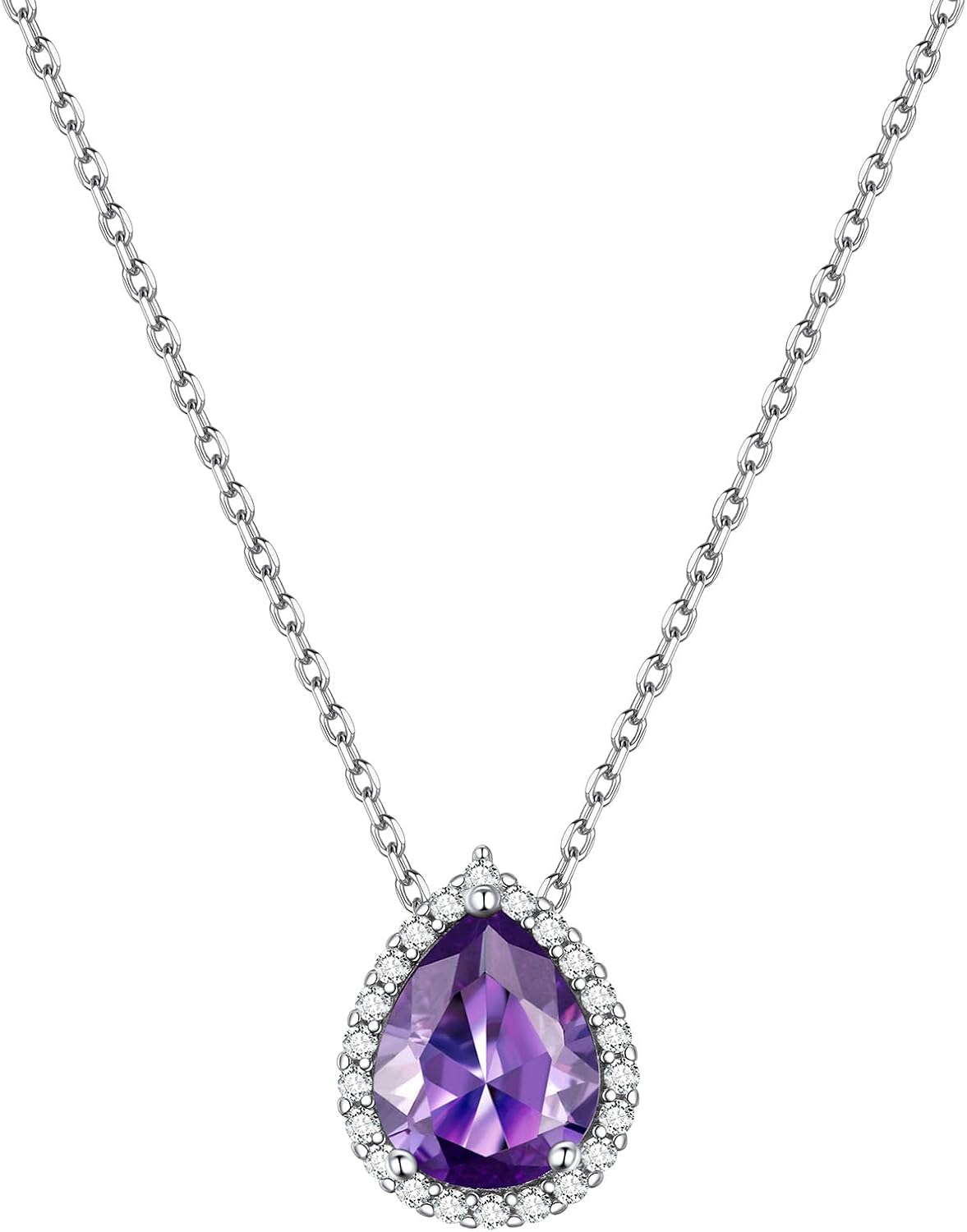 ChicSilver 925 Sterling Silver HeartRoundPearEmerald Cut Simulated Birthstone Necklace Birthday Gift for Women Girls with Gift Box