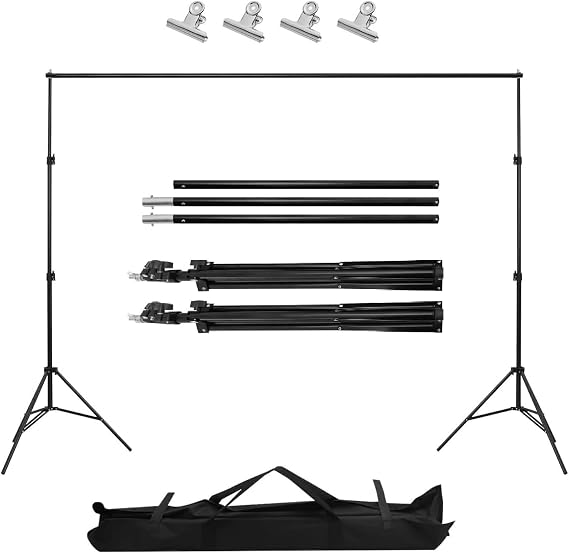 Backdrop Stand Kit 2x2m/6.6ft Adjustable Portable Photography Background Support Frame with Carry Bag for Photo Studio, Parties, Weddings & Events