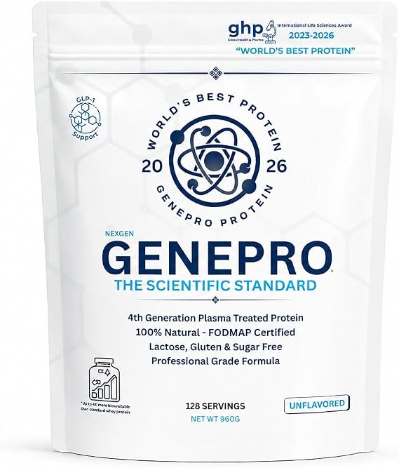 GENEPRO GEN. 3 Unflavored Protein Powder - New Formula - Lactose-Free, Gluten-Free, Non-GMO Whey Isolate Supplement Shake (3rd Generation, 128 Servings)